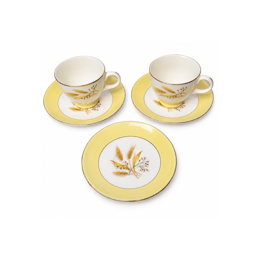 Vintage Century Service Autumn Gold Wheat 2 Cups 3 Saucers 22K Gold MCM